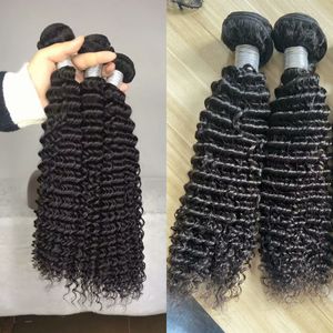 (3 Bundles Deal) 11A Luxe Vierge Cheveux Soie Non Transformés Extensions de Cheveux Humains Péruvien Indien Malaisien Cambodgien Brésilien Kinky Bouclés Cheveux Bundles