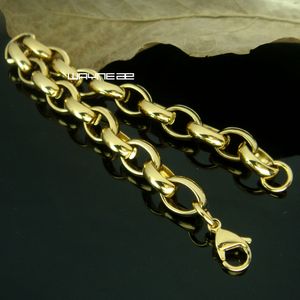 (b169) Bracelets de chaîne en acier inoxydable rempli d'or 18 carats de nouveau style 10 mm de large