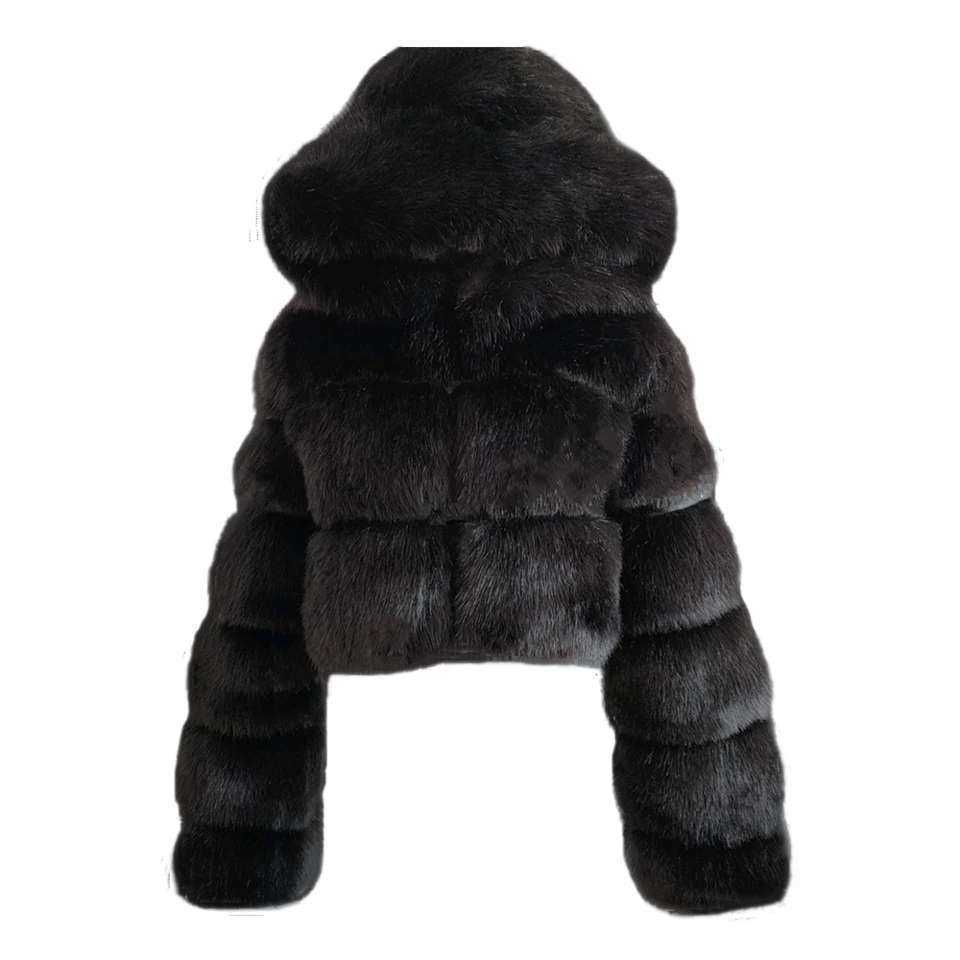 women fur jackets designer short hooded fox coat fashion Imitation fluffy top long sleeve stitching coats real fur coat