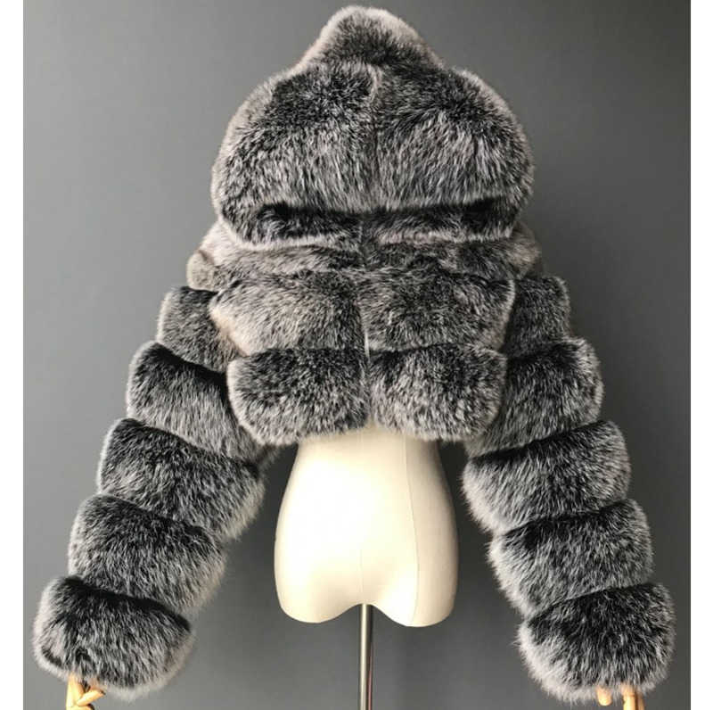 women fur jackets designer short hooded fox coat fashion Imitation fluffy top long sleeve stitching coats real fur coat