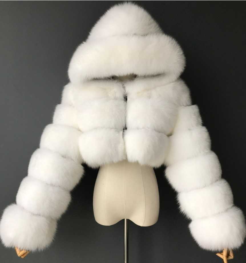women fur jackets designer short hooded fox coat fashion Imitation fluffy top long sleeve stitching coats real fur coat