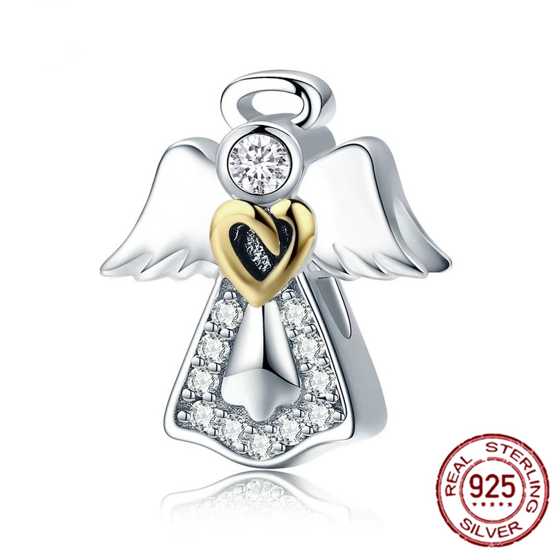 Popular High Quality 925 Sterling Silver Beads Angel Wings Lucky Heart Lover Charm for Original DIY Bracelet Ladies Jewelry Fashion Accessories