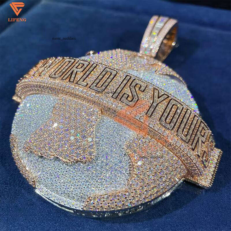 Custom 925 Sterling Silver Two-tone 3D Earth Global Hip-hop Iced Out VVS Moissanite Men's Moissanite Pendant