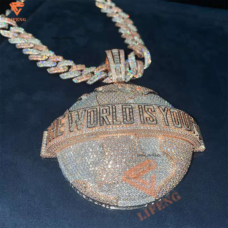 Custom 925 Sterling Silver Two-tone 3D Earth Global Hip-hop Iced Out VVS Moissanite Men's Moissanite Pendant