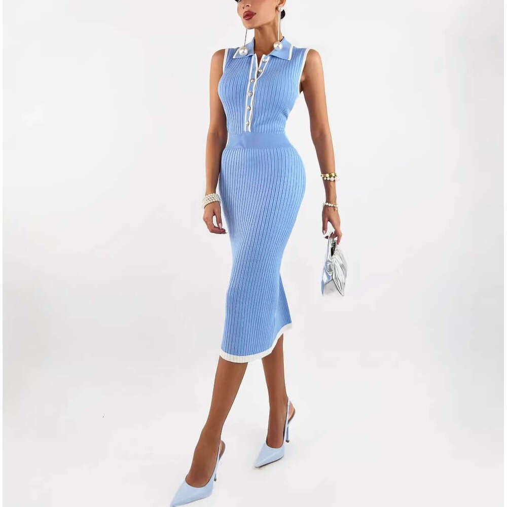 2026 Spring/Summer Designer's New Fashionable Collar Knitted Slimming Elegant Sleeveless Dress