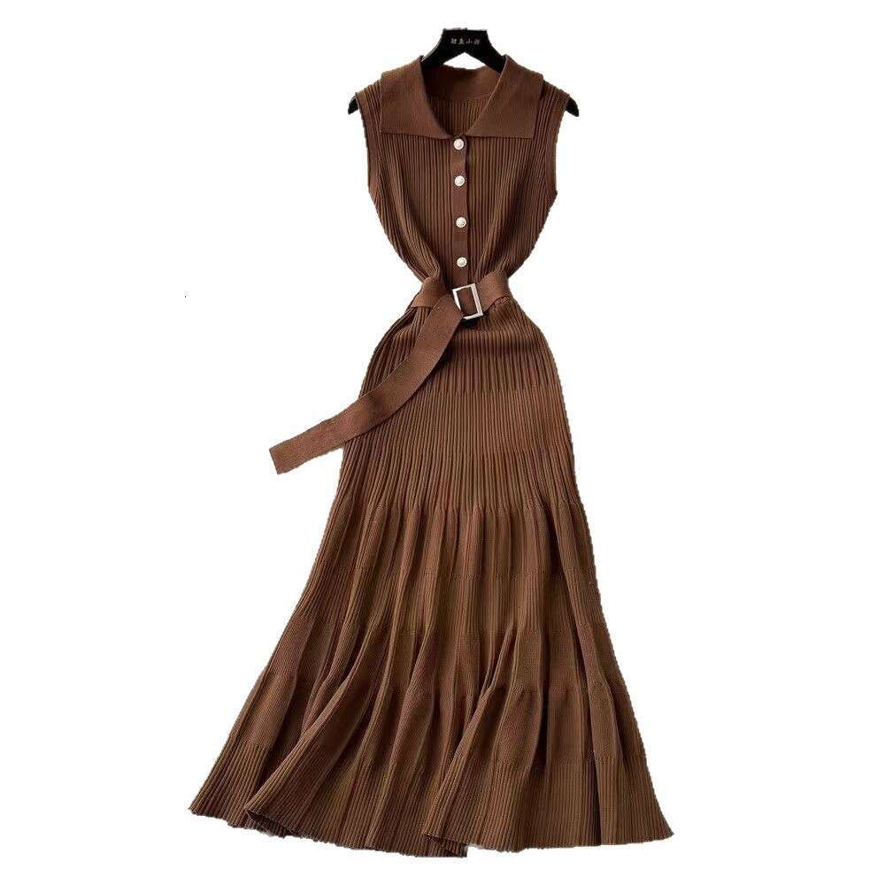 2026 Spring Summer European and American French New Women's Elegant Sleeveless Waist Slimming A-line Long Knitted Dress