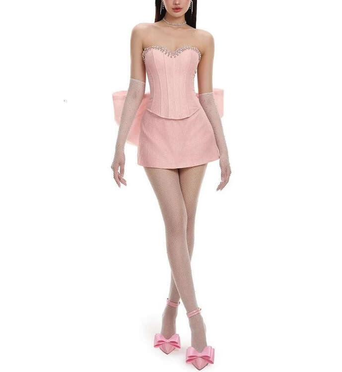 2026 Spring/Summer New Women's Niche Designer Fashion Sexy Fish Bone Scarf Top Skirt Set