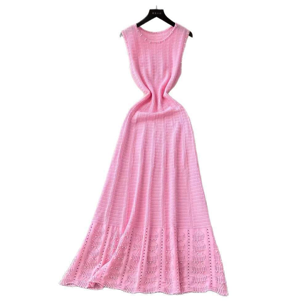 2026 Spring and Summer Round Neck Waist Long Women's Slimming A-line Sleeveless Style Beaded Dress