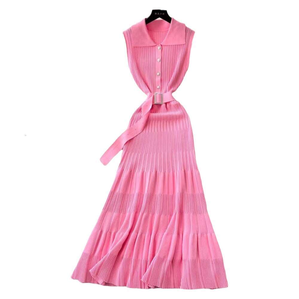 2026 Spring Summer European and American French New Women's Elegant Sleeveless Waist Slimming A-line Long Knitted Dress