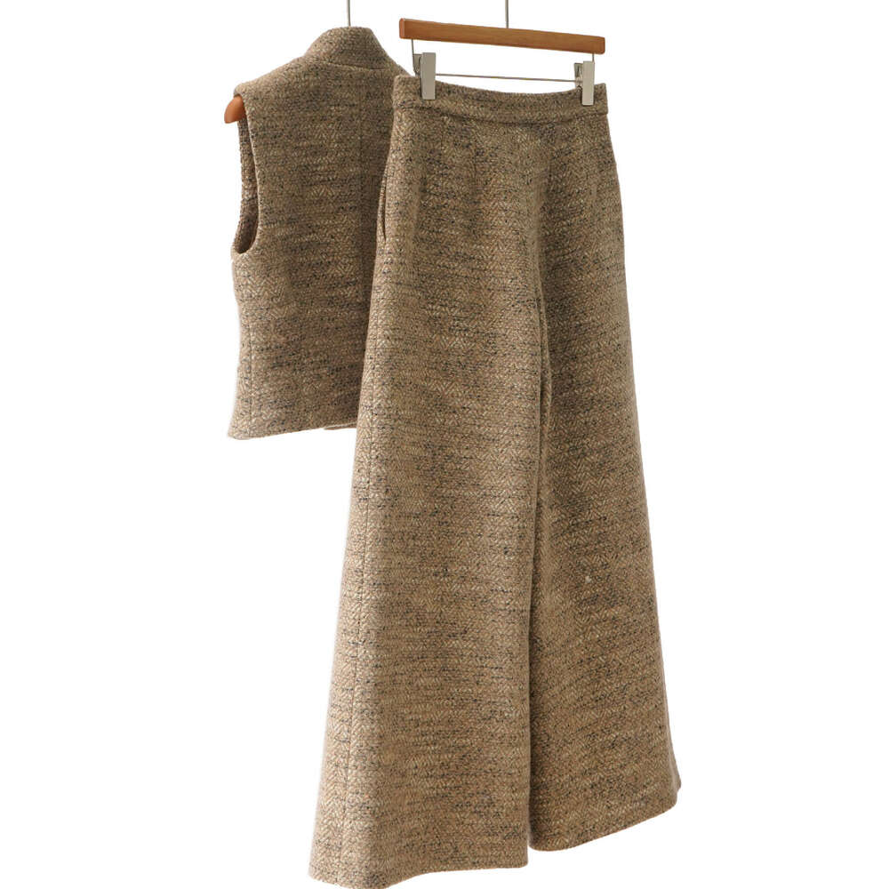 2026 Spring and Summer New Luxury and Elegant Vintage Wool Tank Top and High Waist Wide Leg Pants Set
