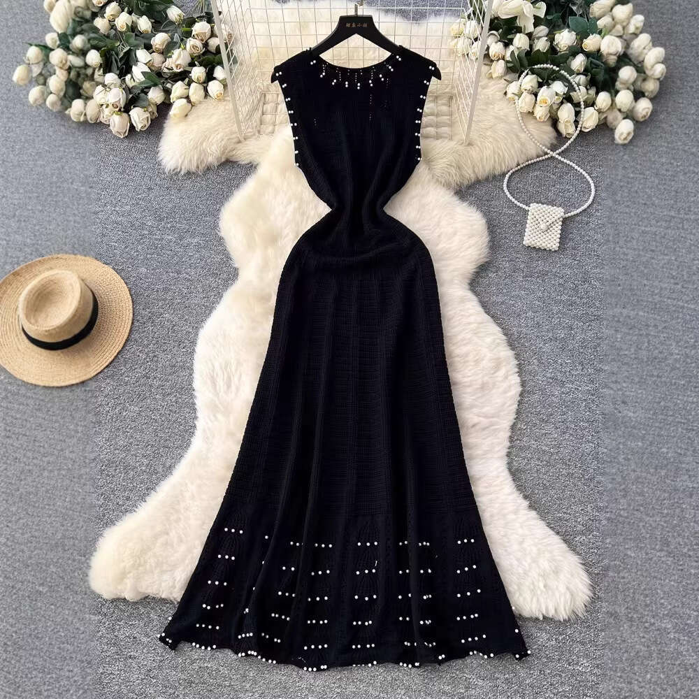 2026 Spring and Summer Round Neck Waist Long Women's Slimming A-line Sleeveless Style Beaded Dress
