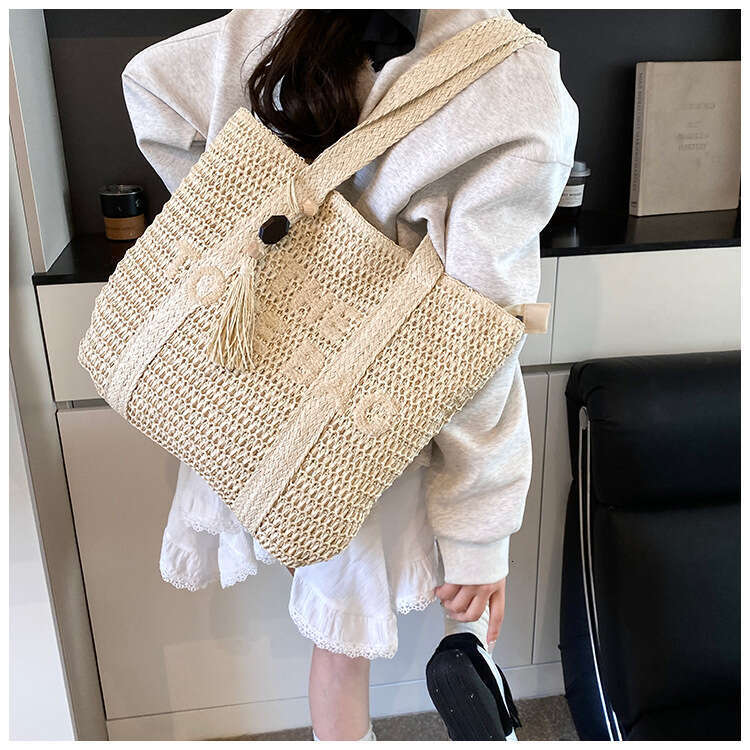 Travel Large Capacity Straw for Women New High-End Handwoven Shoulder Beach Vacation Tote Bag - view 8