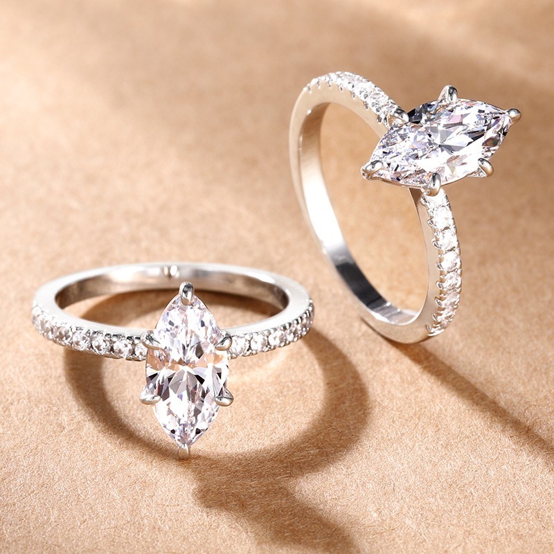 European And American Eco-Friendly Copper Inlay Marquise-Shaped Cubic Zirconia Diamond Ring, Factory Stock Available For Wholesale - view 4