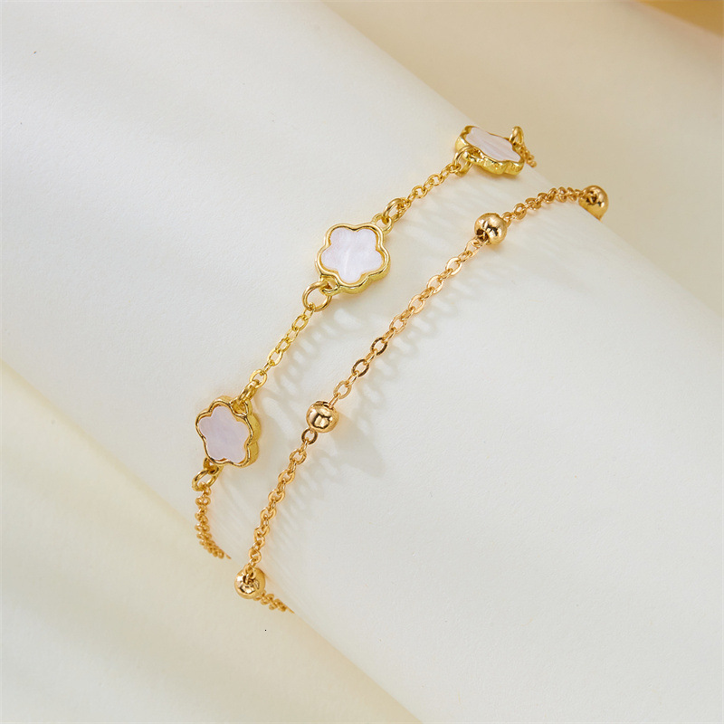 European And American Cross-Border Amazon Five-Leaf Clover Flower Double-Layer Anklet For Women, Niche High-End Fashion Lucky Beach Set - view 4