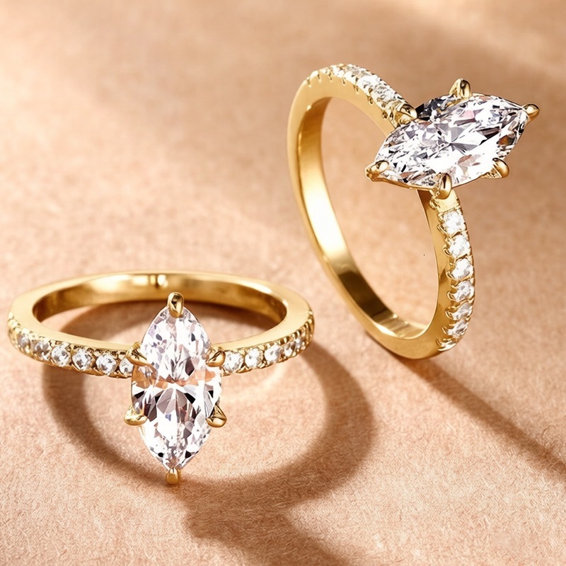 European And American Eco-Friendly Copper Inlay Marquise-Shaped Cubic Zirconia Diamond Ring, Factory Stock Available For Wholesale - view 5