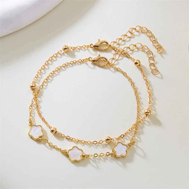 European And American Cross-Border Amazon Five-Leaf Clover Flower Double-Layer Anklet For Women, Niche High-End Fashion Lucky Beach Set - view 5