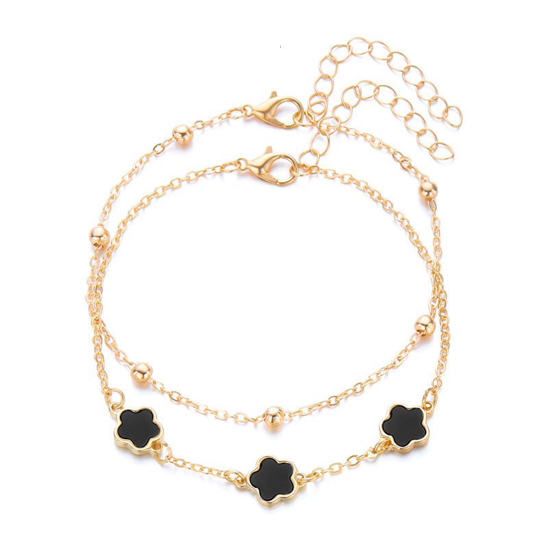 European And American Cross-Border Amazon Five-Leaf Clover Flower Double-Layer Anklet For Women, Niche High-End Fashion Lucky Beach Set - view 6