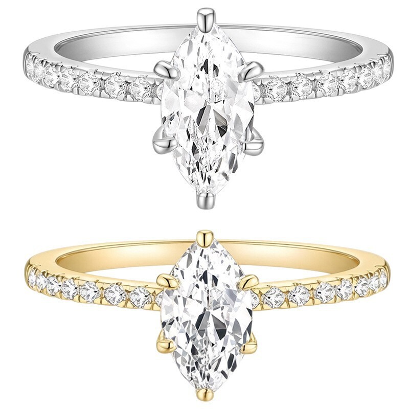 European And American Eco-Friendly Copper Inlay Marquise-Shaped Cubic Zirconia Diamond Ring, Factory Stock Available For Wholesale