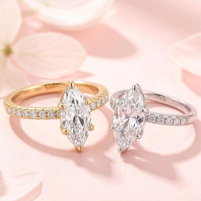 European And American Eco-Friendly Copper Inlay Marquise-Shaped Cubic Zirconia Diamond Ring, Factory Stock Available For Wholesale - view 3