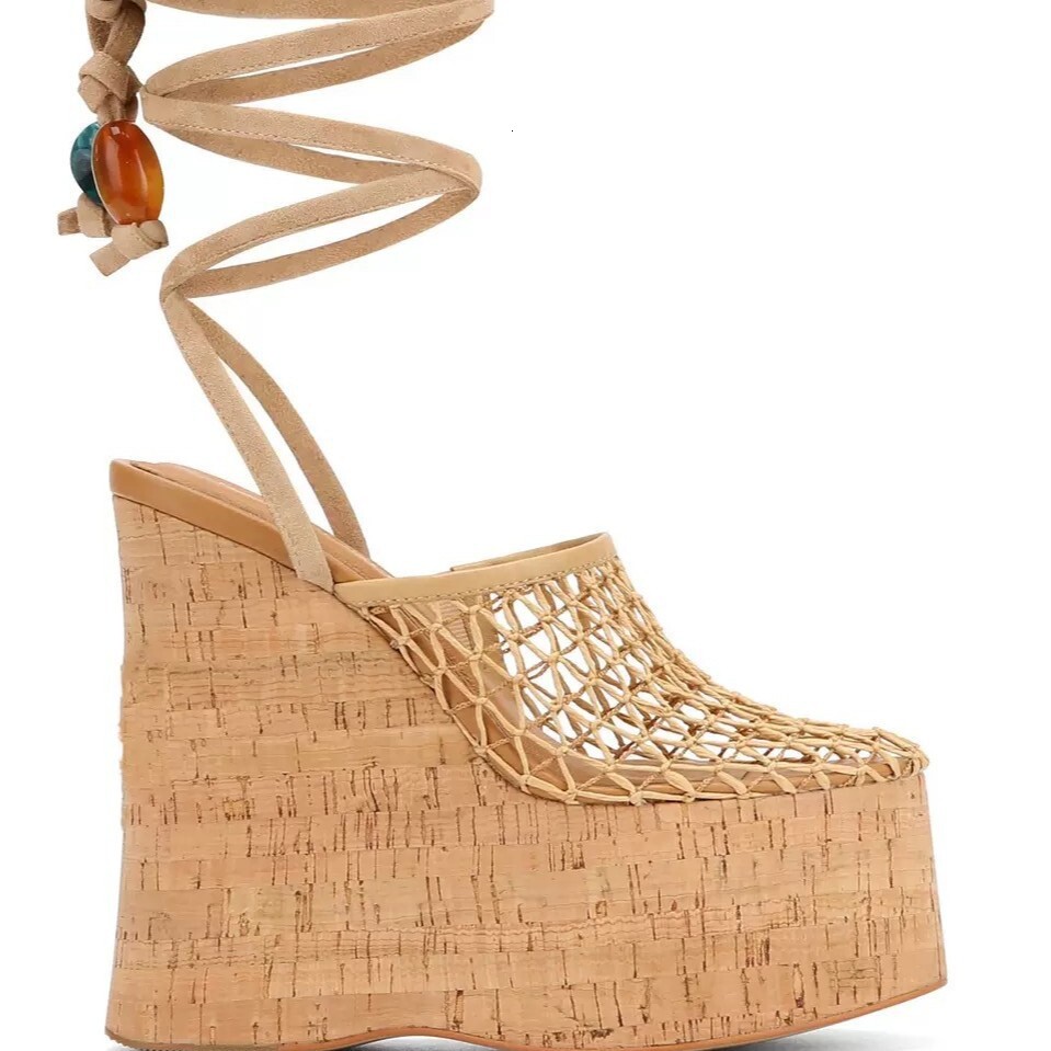 Women Vintage Brown Platform Wedge Sandals, Transparent Peep Toe Ankle Strap Rivet High Heel Party Shoes