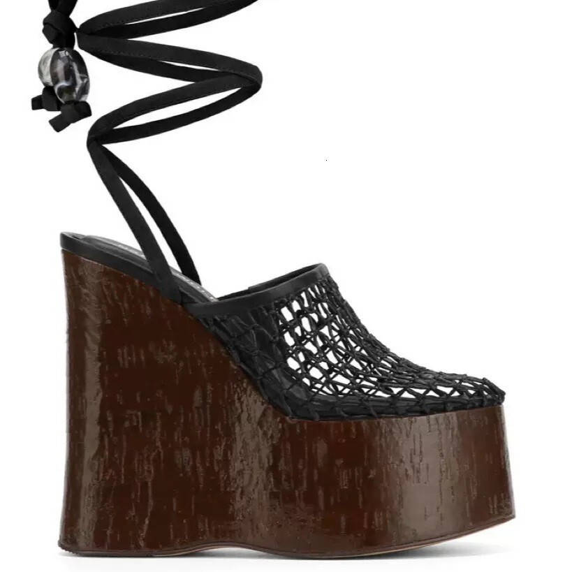 Women Vintage Brown Platform Wedge Sandals, Transparent Peep Toe Ankle Strap Rivet High Heel Party Shoes