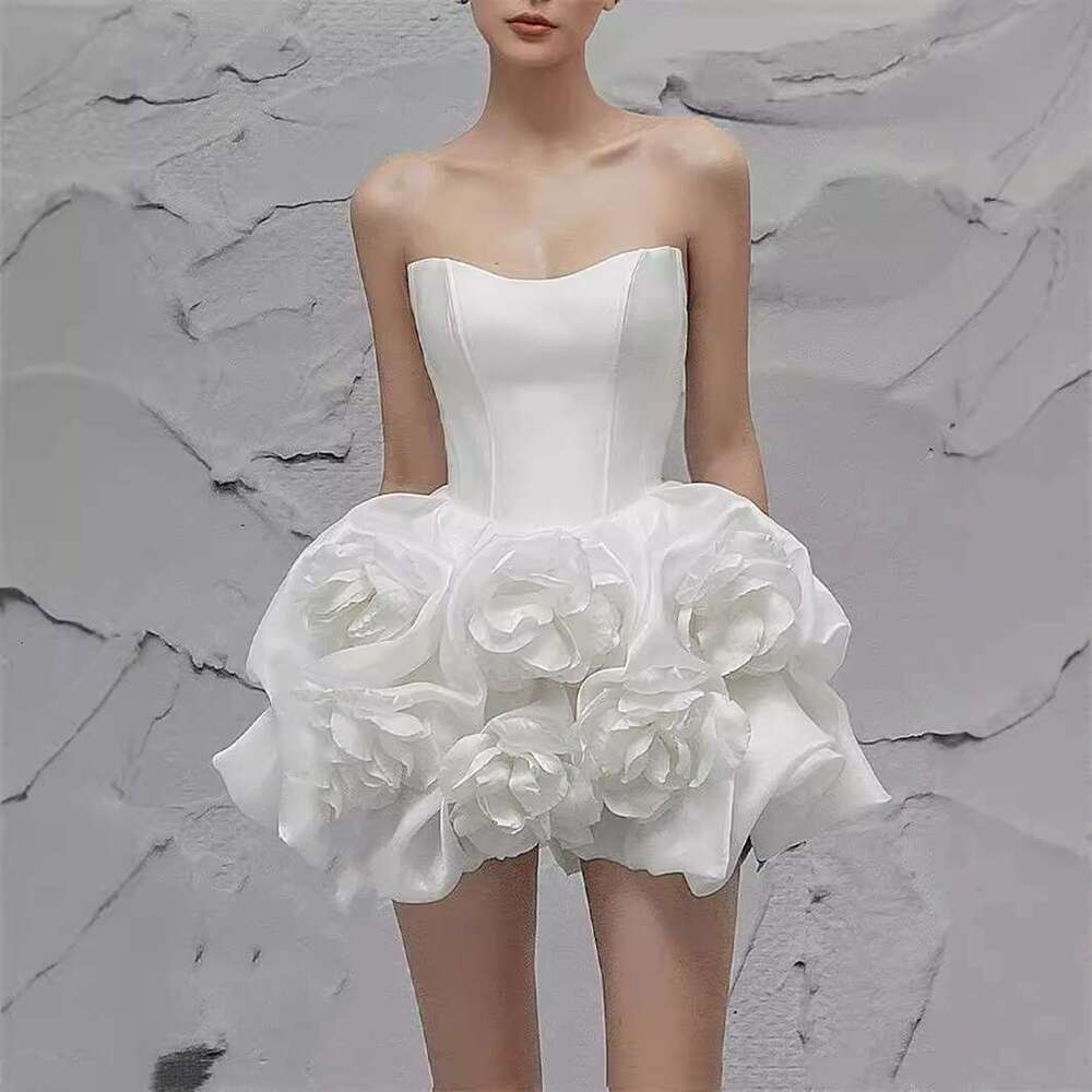 2026 new designer fashion brand A1 fishbone corset with 3D floral decoration fluffy mini skirt