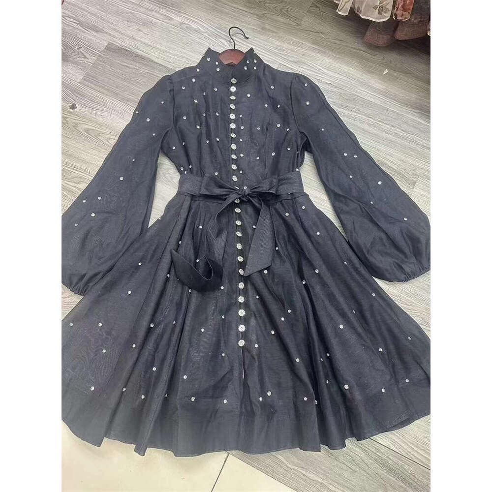 2026 spring/summer A1 new niche heavy-duty three-dimensional bead single breasted lace up elegant dress