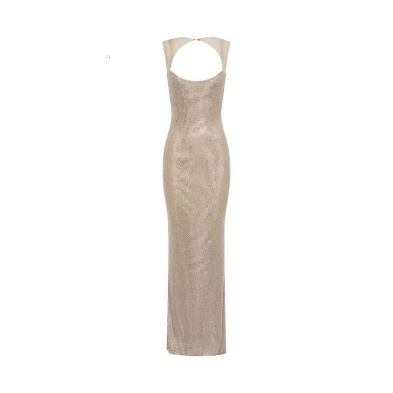 2026 summer niche fashion goddess sexy mesh transparent suspender sequin slim mermaid long dress evening gown