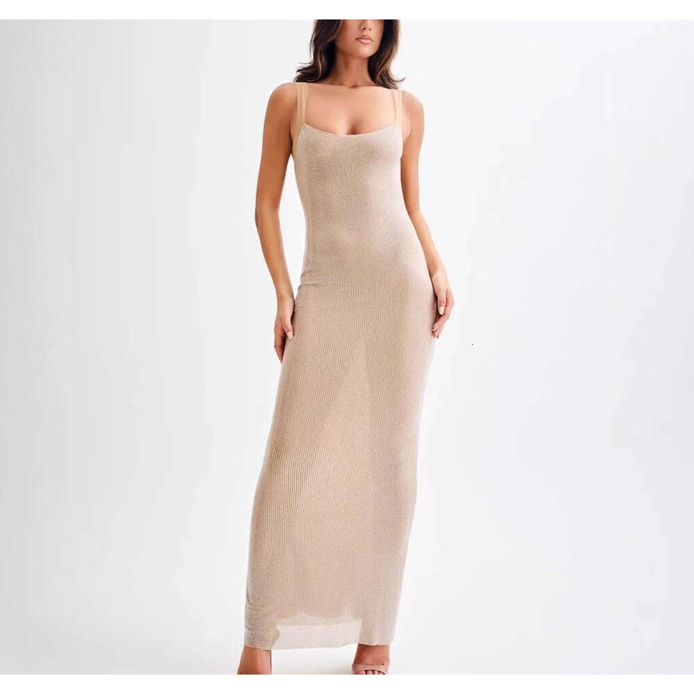 2026 summer niche fashion goddess sexy mesh transparent suspender sequin slim mermaid long dress evening gown