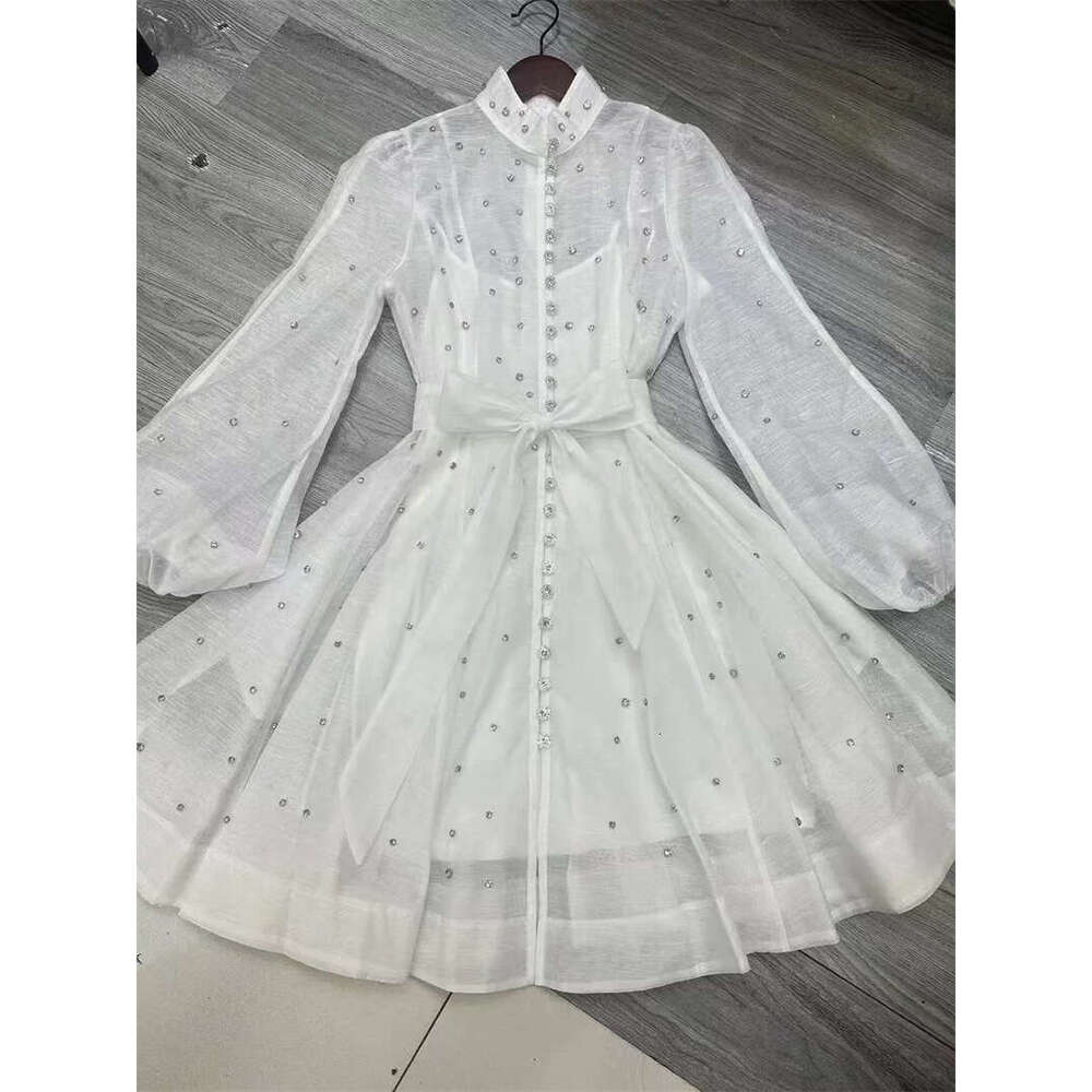 2026 spring/summer A1 new niche heavy-duty three-dimensional bead single breasted lace up elegant dress