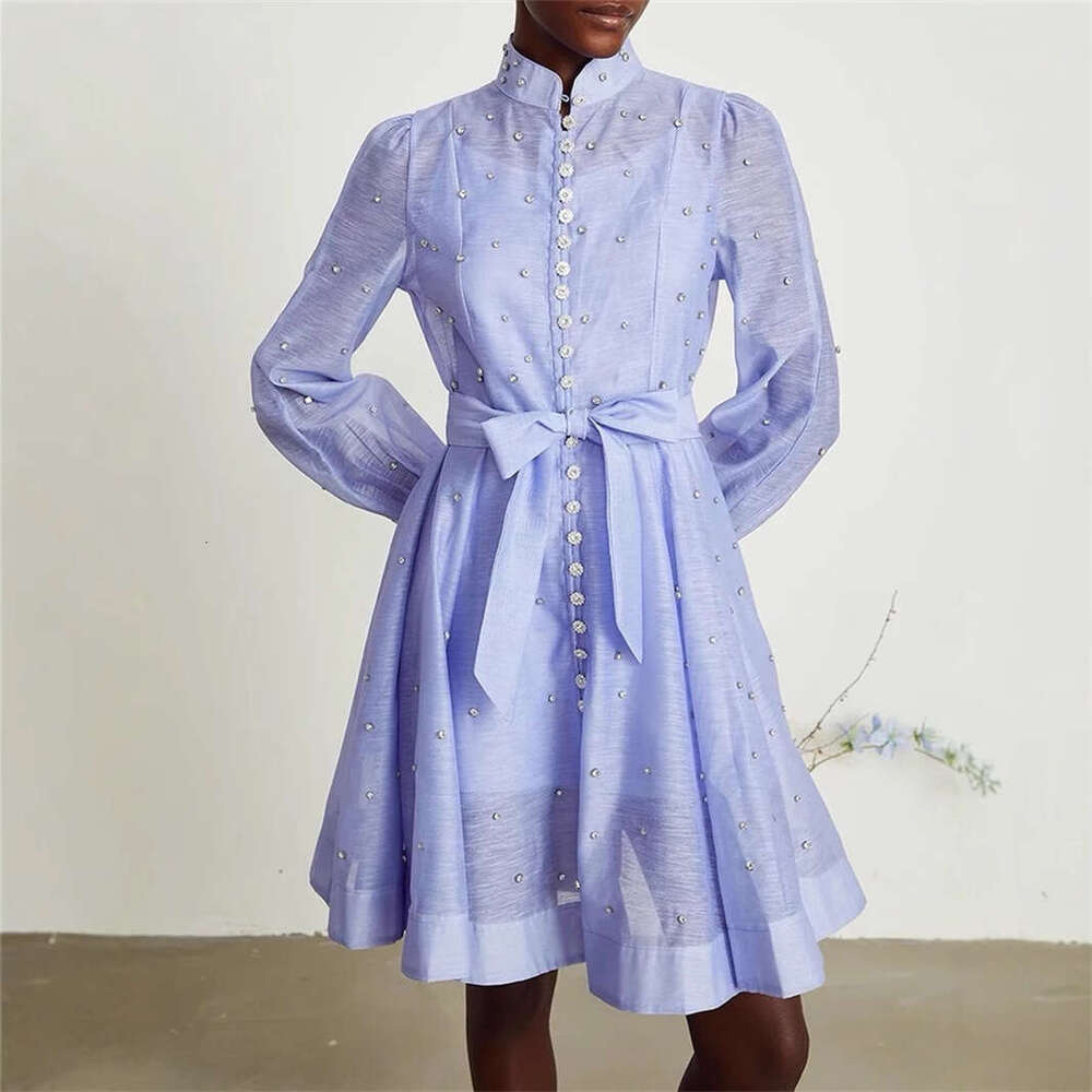 2026 spring/summer A1 new niche heavy-duty three-dimensional bead single breasted lace up elegant dress