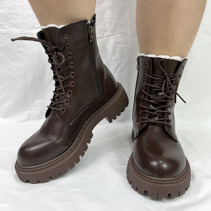 Lucyever Brown Platform Ankle Women Autumn Winter Thick Bottom Motorcycle Boots Woman Thicken Warm Lace Up Shoes Ladies