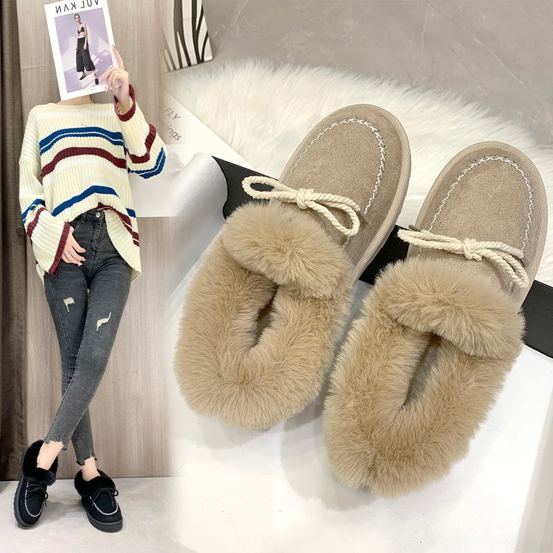 Women Winter Snow Boots Female Thick Bottom Butterfly Knot Keep Warm Short Boot Ladies Soild Plush Slip On Flat Light Footwear 1414