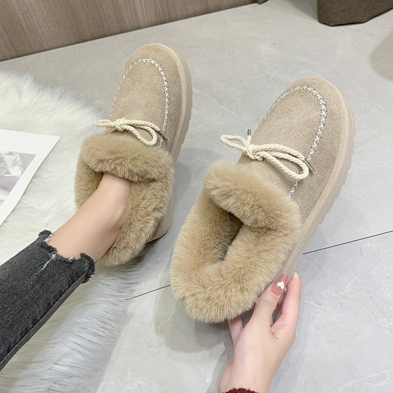 Women Winter Snow Boots Female Thick Bottom Butterfly Knot Keep Warm Short Boot Ladies Soild Plush Slip On Flat Light Footwear 1414