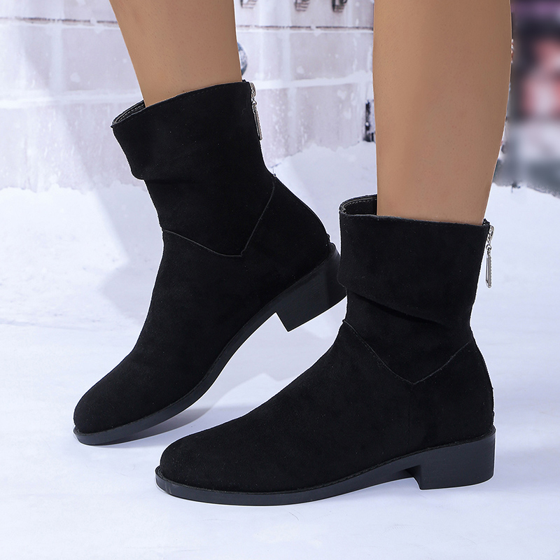 Lucyever Vintage Faux Suede Pleated Ankle Women 2024 Autumn Winter Med Heels Short Boots Woman Back Zipper Cowboy Botas 43