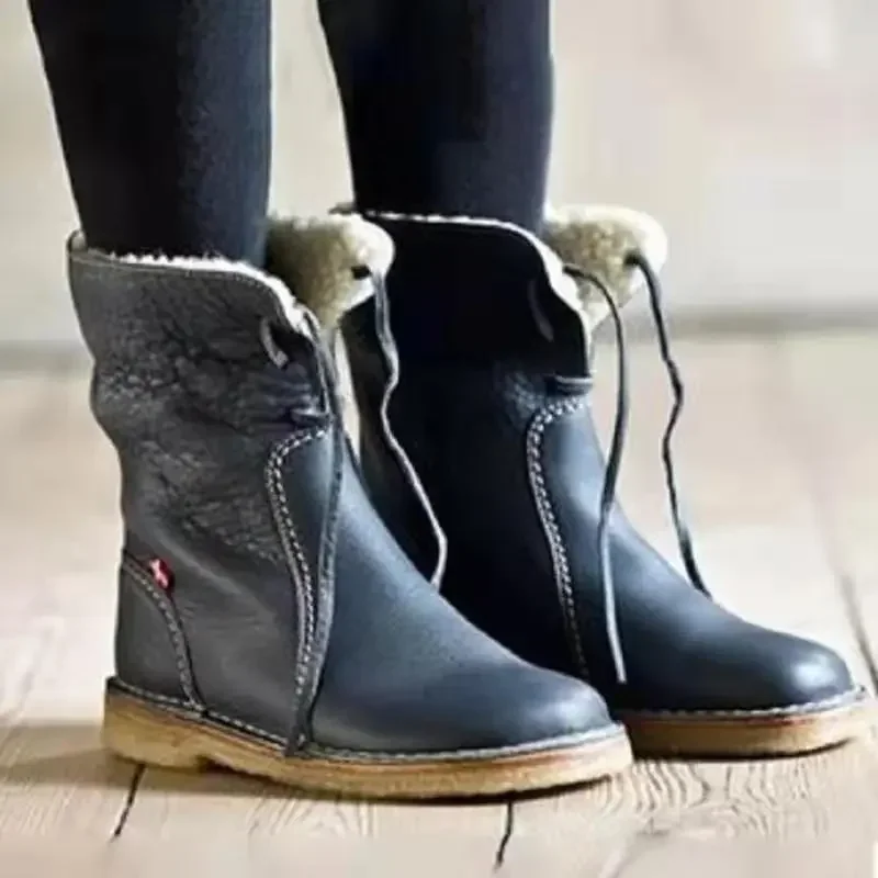 New Casual Snow Autumn Winter Retro Women Fashion Plush Lace Up Flat Ankle Boots atos De Mujer Warm Botas 733e