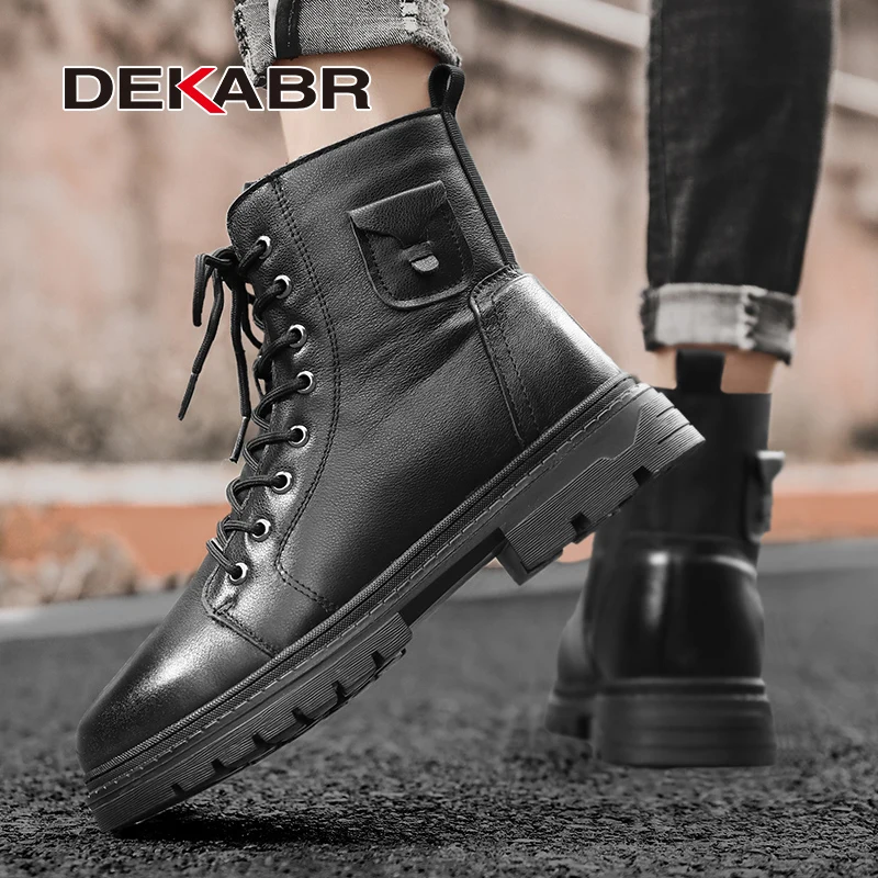 DEKABR Designer Casual Shoes Genuine Leather Classics Fur Warm Ankle Snow Anti-Skid Zipper Auturmn Winter Boots Men 32d1