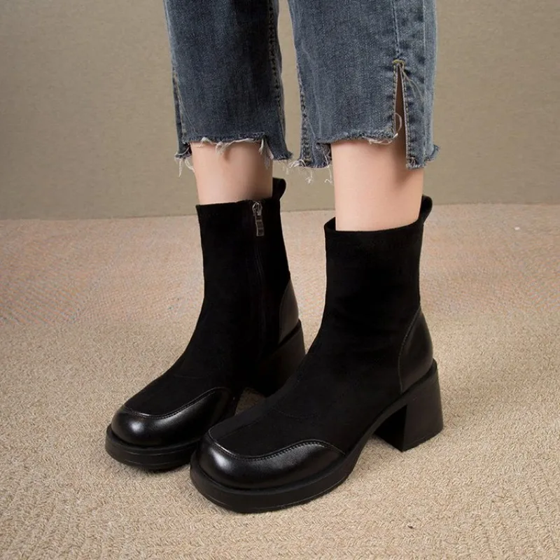 Winter 2024 High Heels Sexy Women Chunky Ankle Boots Fashion New Toe Zipper Goth Pumps Brand Shoes 310c