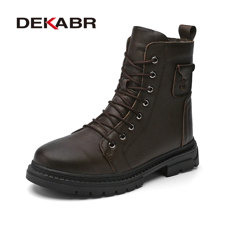 DEKABR Designer Casual Shoes Genuine Leather Classics Fur Warm Ankle Snow Anti-Skid Zipper Auturmn Winter Boots Men 32d1