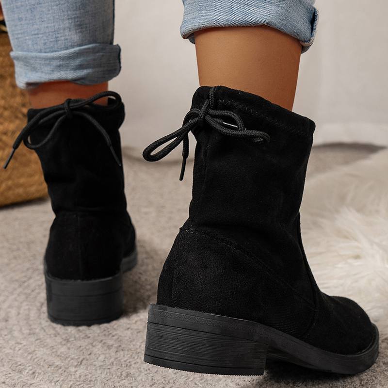 Vintage Block Heeled Ankle Boots Women Back Lace Up Plus Size Short Booties Woman 2024 New Trend Solid Color Female Botas Mujer