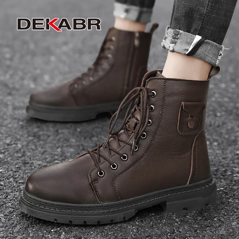 DEKABR Designer Casual Shoes Genuine Leather Classics Fur Warm Ankle Snow Anti-Skid Zipper Auturmn Winter Boots Men 32d1