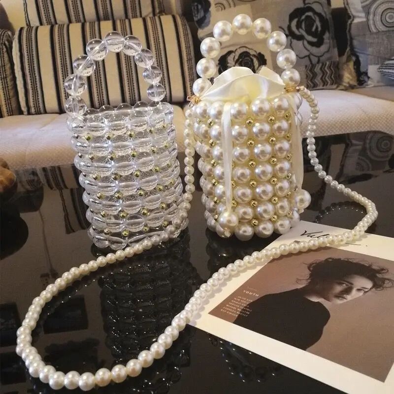 Fashion Female Handmade Shoulder Tote Bag Trending Black Pearl Bucket Stone Womans Wedding Evening Handbag Purse 240905 b518 4