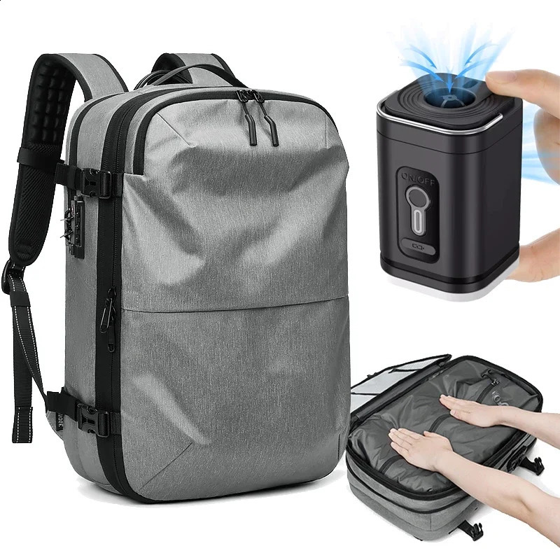 2025 NEWS Vacuum compression mens travel backpack with air pump waterproof laptop bag highquality Oxford 17 inch