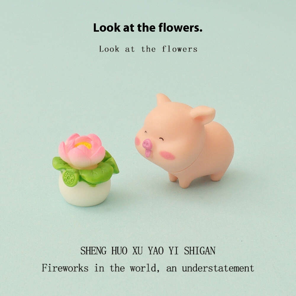 Cartoon Mini Cute Creative Milk Pig Lotus Pottery Micro Landscape Landscaping Home Automotive Decoration Small Ornaments