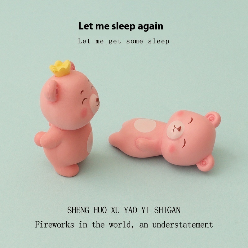 Cartoon mini ins cute little bear sleeping micro landscape scene DIY decoration accessories office desktop ornaments