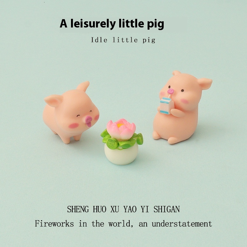Cartoon Mini Cute Creative Milk Pig Lotus Pottery Micro Landscape Landscaping Home Automotive Decoration Small Ornaments