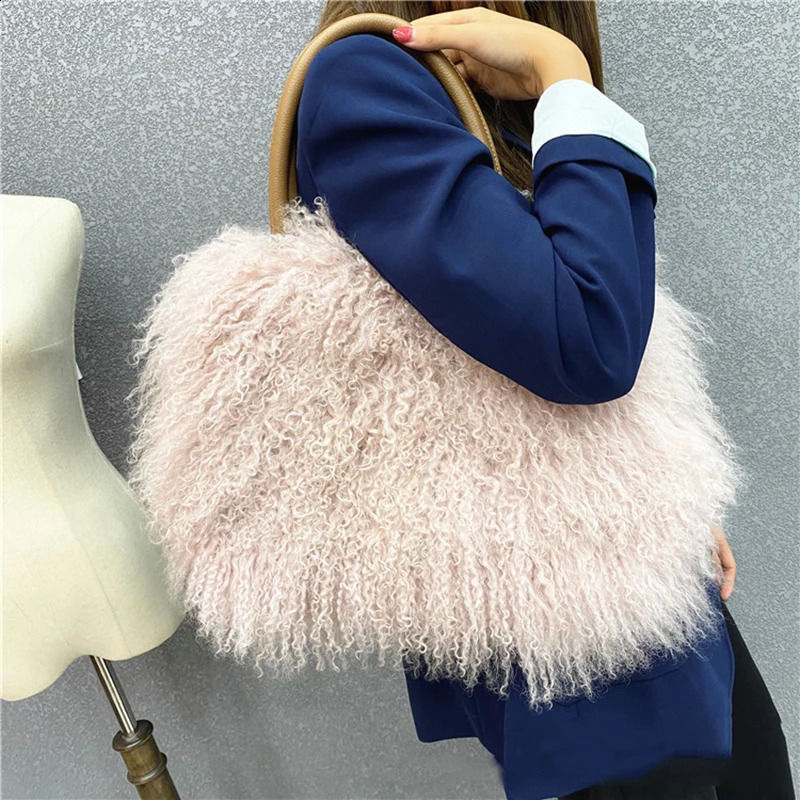 Fashionable y autumn winter Mongolian fur handbag large capacity plush bag highend womens 240906 4