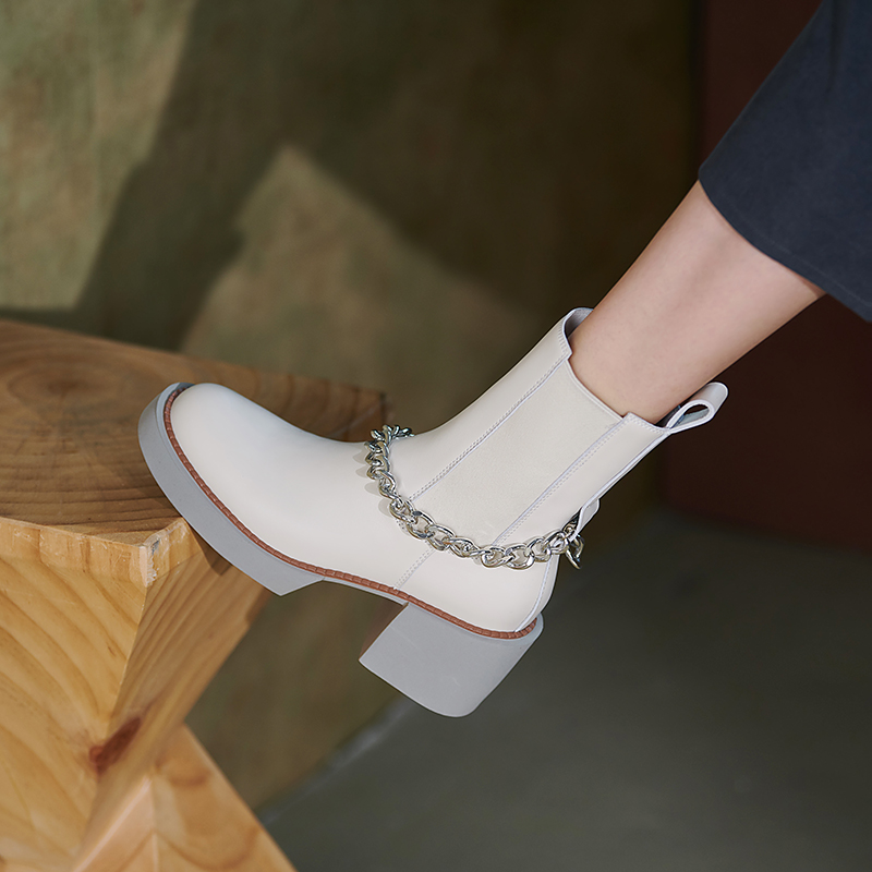 2024 Winter Genuine Platform Round Toe Chunky Women Shoes High Heel Boots Real Leather d5b2