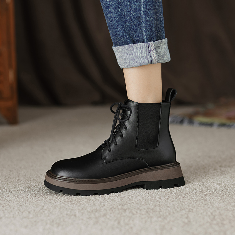 2024 New Shoes Lace-up Winter Ankle for Women Genuine Leather Womens Chunky Platform Boots f9e2