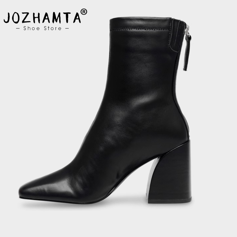 JOZHAMTA Size 34-43 Women Ankle Boots Real Leather Thick High Heels Fall Winter Shoes 2025 New Ins Casual Office Short Booties